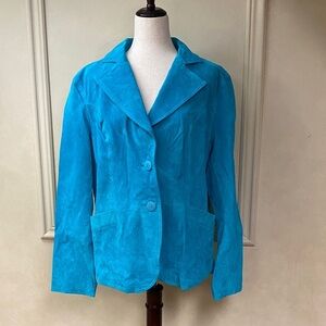 New! Mark Alan Teal Blue Leather Jacket Blazer size 2X
